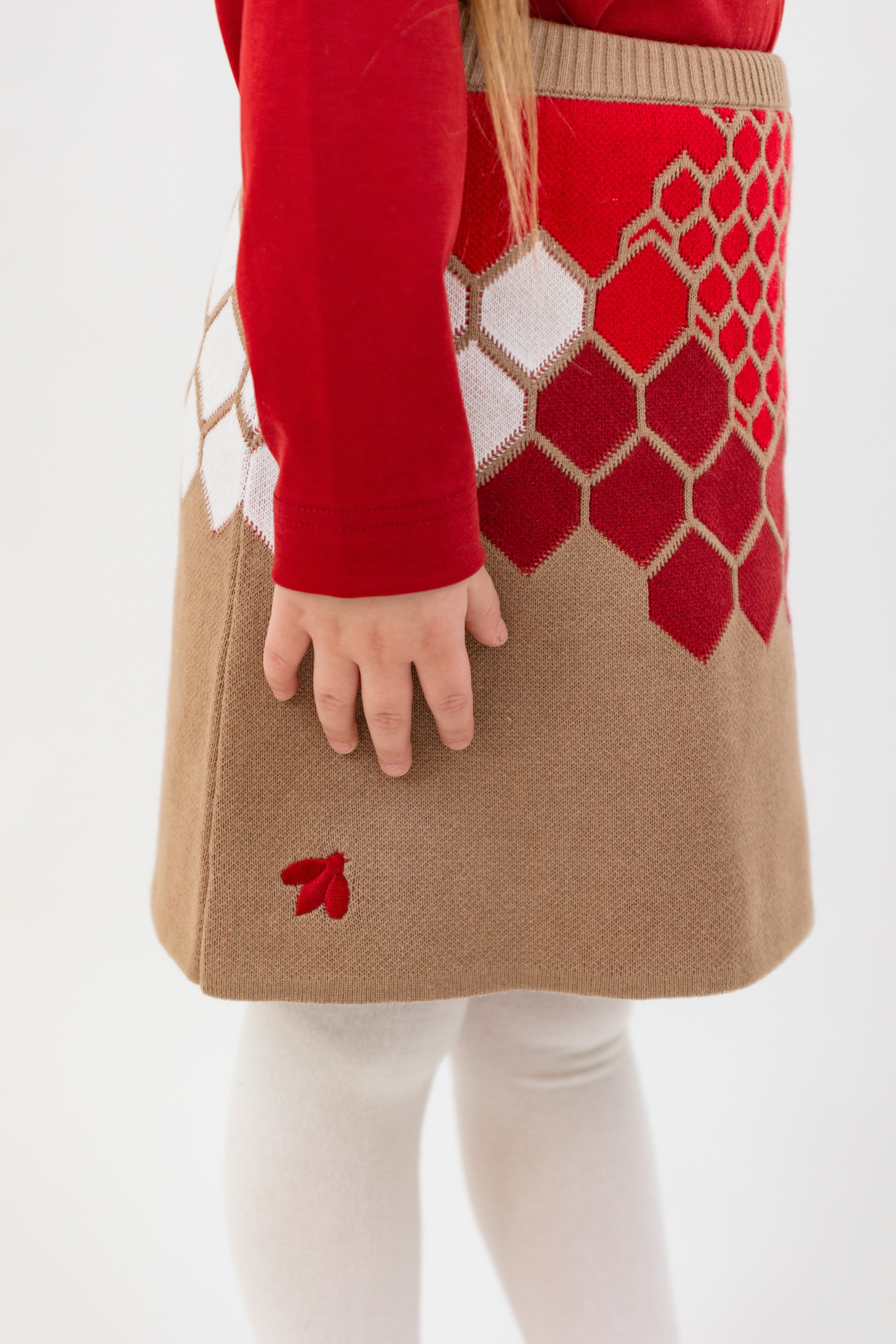 Mjuk Stickad Honeycombs Kjol - Pinotröd-Mocha Beige