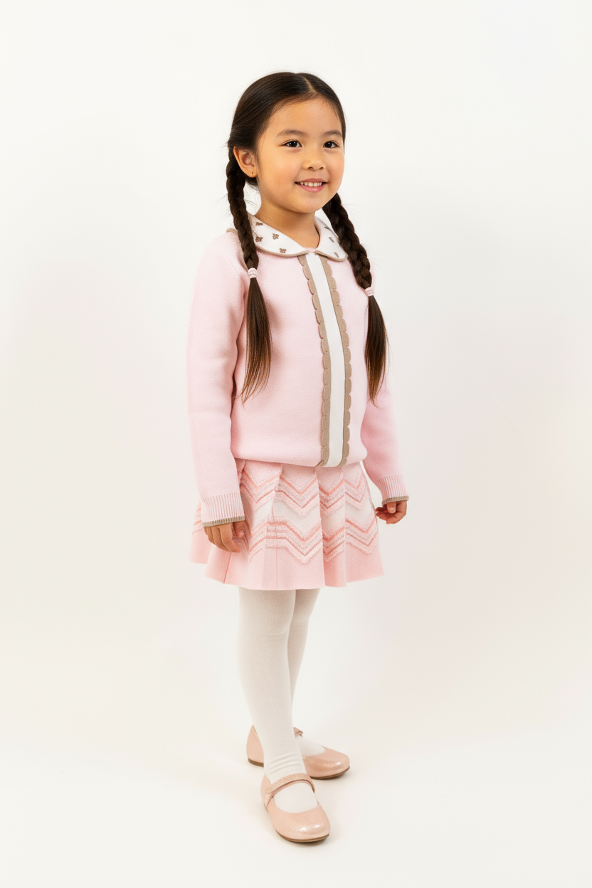 Soft Knitted Sweater with Collar and Scalloped Front Placket