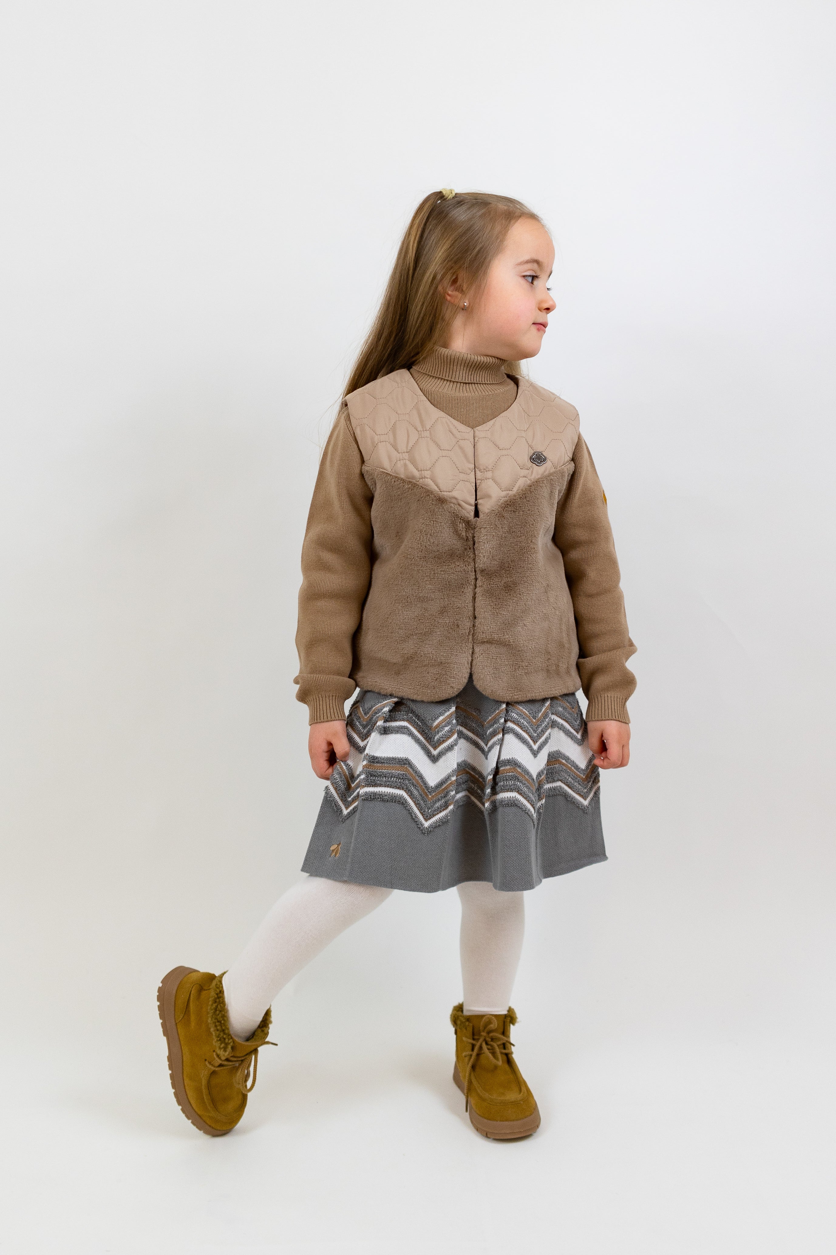 Aurea Faux Fur and Honeycomb Quilted Vest
