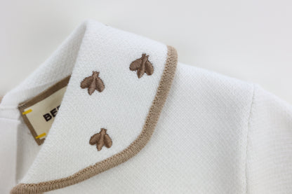 Soft Knitted Sweater with Collar and Scalloped Front Placket