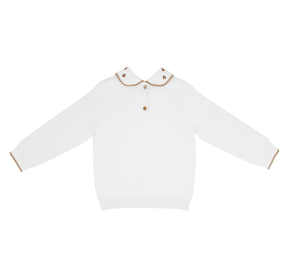 Soft Knitted Sweater with Collar and Scalloped Front Placket