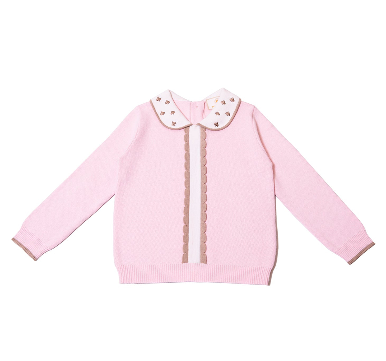 Soft Knitted Sweater with Collar and Scalloped Front Placket