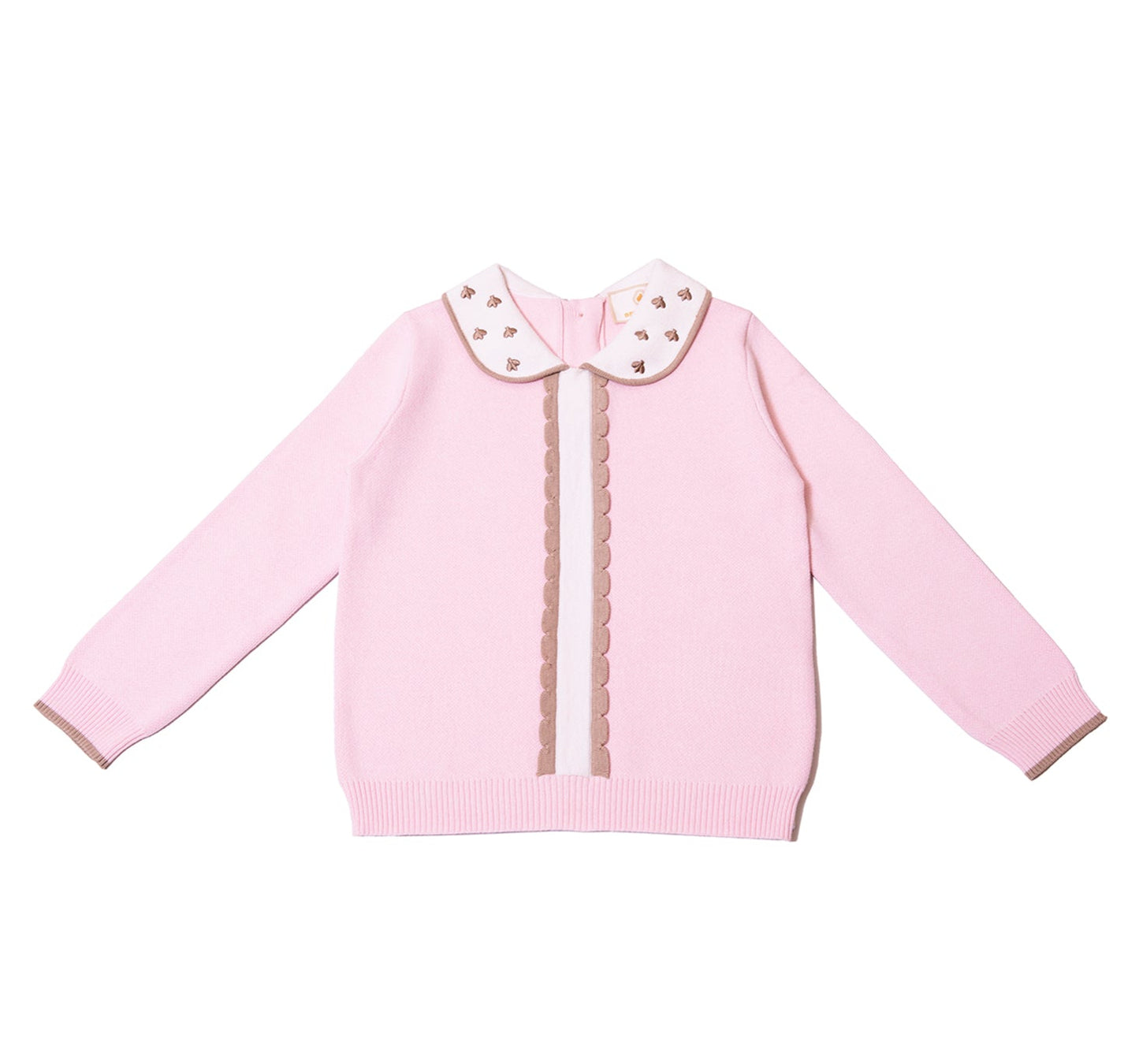 Soft Knitted Sweater with Collar and Scalloped Front Placket