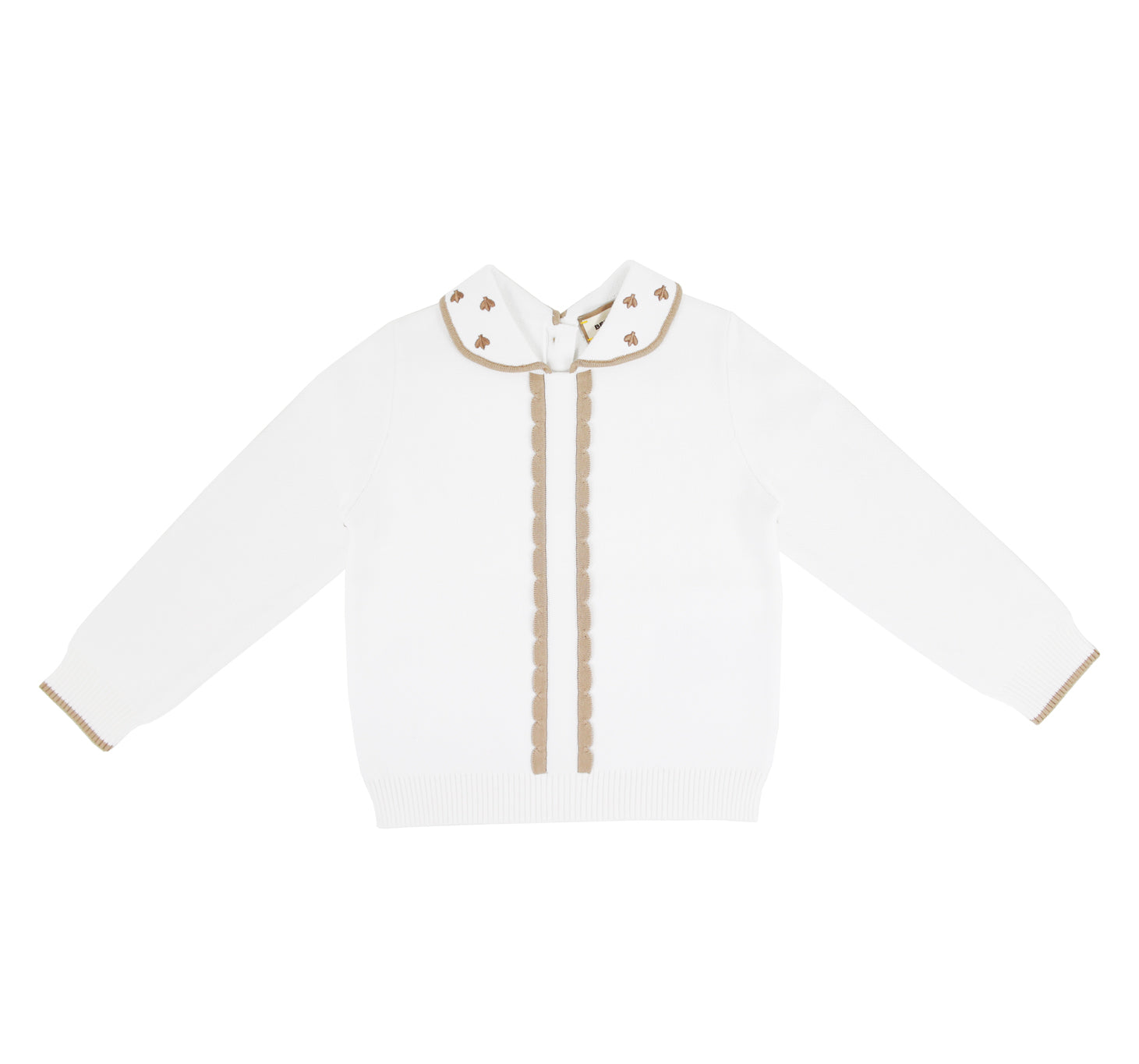 Soft Knitted Sweater with Collar and Scalloped Front Placket