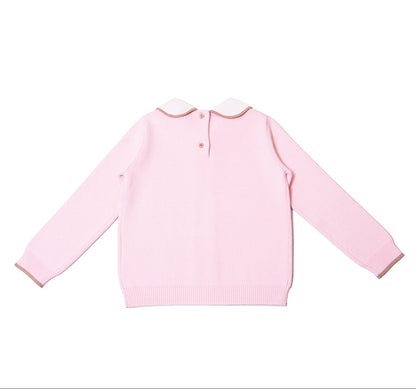 Soft Knitted Sweater with Collar and Scalloped Front Placket