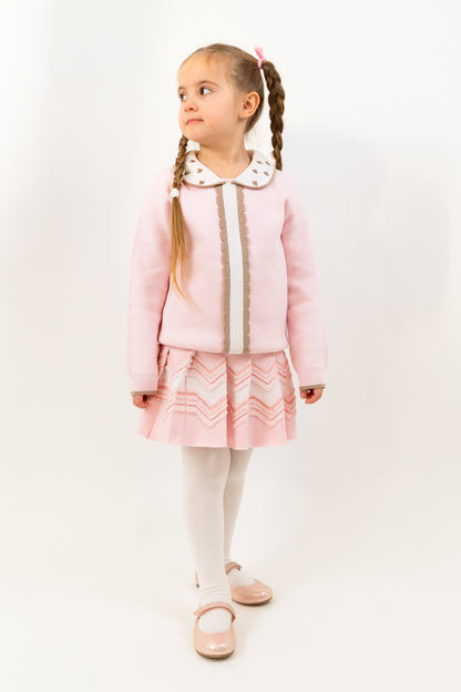 Soft Knitted Sweater with Collar and Scalloped Front Placket