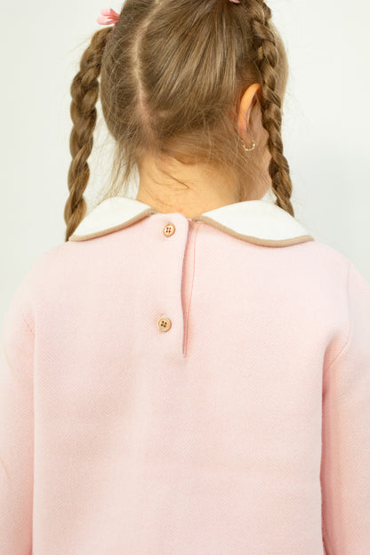Soft Knitted Sweater with Collar and Scalloped Front Placket