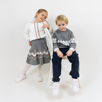 Scallop Soft Knitted Sweater with Collar and Front Placket